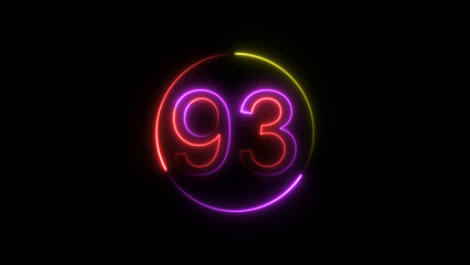 Dynamic circular and glowing neon number 93 illustration . on a black background. and creating a stunning 4k illustration .