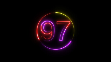 Dynamic circular and glowing neon number 97 illustration . on a black background. and creating a stunning 4k illustration .