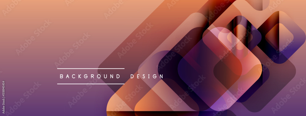 Poster abstract gradient background features layered squares, rectangles. colors transition from purple to 