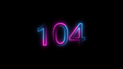 Dynamic circular and glowing neon number 104 illustration . on a black background. and creating a stunning 4k illustration .