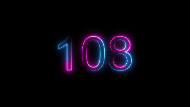 Dynamic circular and glowing neon number 108 illustration . on a black background. and creating a stunning 4k illustration .
