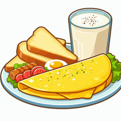 vector illustration of omelette and vegetables