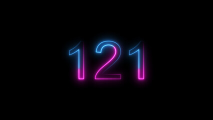 Dynamic circular and glowing neon number 121 illustration . on a black background. and creating a stunning 4k illustration .