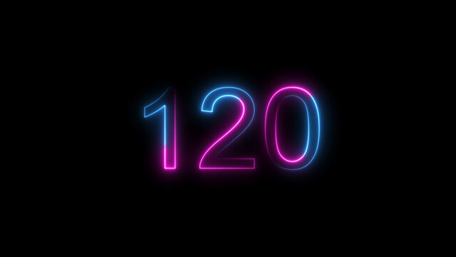 Dynamic circular and glowing neon number 120 illustration . on a black background. and creating a stunning 4k illustration .