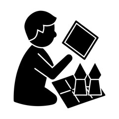 Child playing board game at home activity silhouette