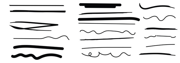 Various black vector marker and brush strokes
