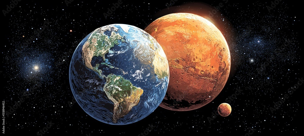 Poster earth and mars planet. generative ai technology.