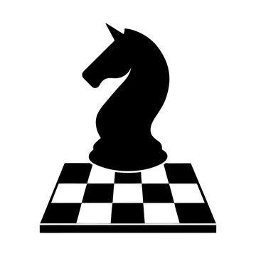 recommend clip art: Chess knight piece on checkered board game silhouette