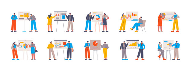 Meeting and presentation illustration set. Flat vector illustration concept.
