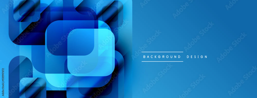 Poster abstract blue design features overlapping squares, gradients, modern aesthetic. clean composition su