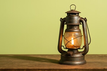 old oil lamp on wooden table