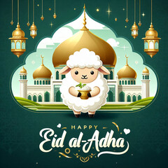 Eid al-Adha Celebration with Sheep and Mosque