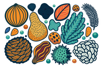 Vintage vector seamless pattern with Christmas decoration, autumn leaf, fruit, and nature plant illustration