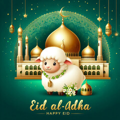 Eid al-Adha Celebration with a Lamb and Mosque