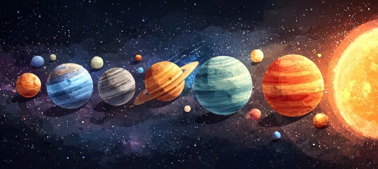 Planetary solar system. Science galaxy astronomy education. Generative AI technology.	
