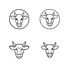 Set of cow head line art perfect for agricultural and farm branding themes vector illustration.