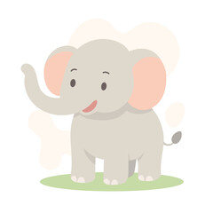 Cartoon elephant standing with raised trunk and big ears, elephant soft gray color and cute smile make it perfect for children s books, safari games and educational projects.