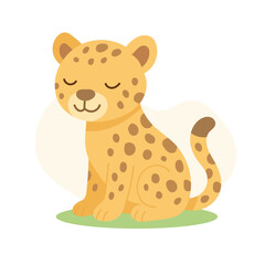 Cartoon leopard sitting with closed eyes and soft spots, calm expression and gentle shape create charming wild cat image for educational and creative content.