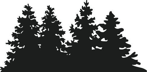 Pine Trees Forest Silhouette Vector – Evergreen Woodland Landscape Illustration