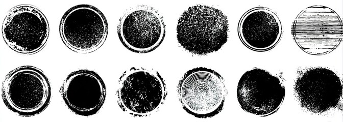 Circle grunge stamp set. Round vector isolated on white background. Black stamp vector. Collection for grunge badge, seal, ink and stamp design template. Round grunge hand drawn circle shape, vector