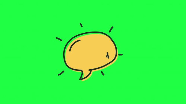 Animated doodle style yellow chat bubble icon on green screen background. Ideal for YouTube videos, comment sections, social media overlays, and creative content transitions