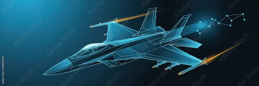 Aufkleber futuristic fighter jet wireframe with missiles a digital rendering of advanced military aircraft tec
