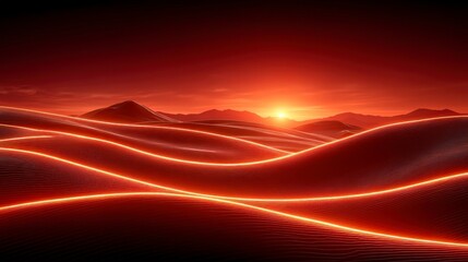 Dramatic Sunset Over Abstract Wavy Landscape  Cinematic Lighting  High Resolution Image