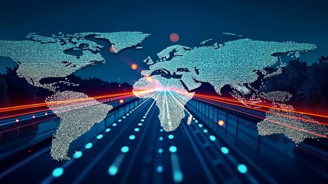 Trading road, commerce route, global exchange. Economic connectivity. Freight lanes optimize supply efficiency. Markets integrate through digital platforms. International trade boosts economic output.