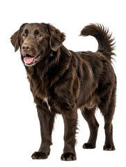 Chocolate labrador retriever standing with its mouth slightly open on transparent background