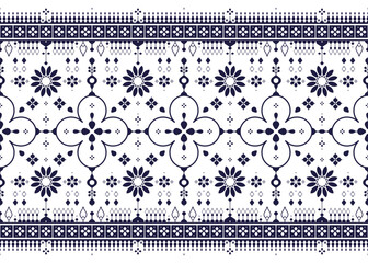 Floral, ethnic fabric seamless pattern, blue and white style, design for cloth, carpet, batik, wallpaper, wrapping etc.