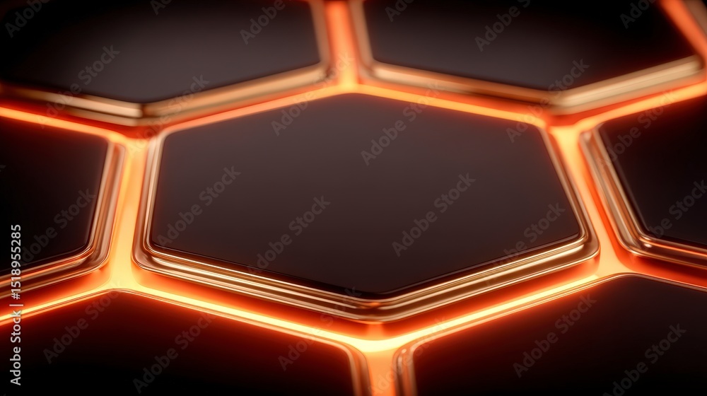 Poster abstract hexagonal pattern glowing orange dark background