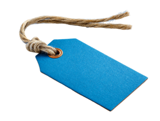 Blue Gift Tag with Jute Rope on Transparent Background, PNG