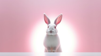 Obraz premium Adorable White Rabbit on a Pink Background