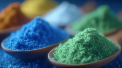 Vibrant Spices in Wooden Spoons  Colorful Powder  Culinary Ingredients  Food Photography