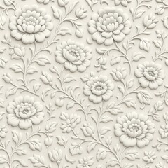 Elegant Floral Relief Pattern in Cream Tones A Seamless Texture for Textile Design and Decorative Art Projects with Intricate Botanical Details