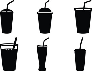 Six Different Beverage Silhouettes with Straws for Food Service and Restaurants