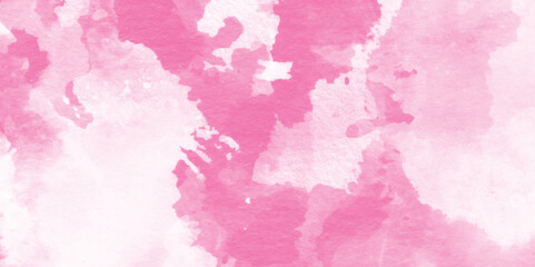 Abstract grainy fantasy smooth light pink watercolor paper texture with clouds, Grunge pink background, Stain artistic hand painted texture of pink, pastel hand painted watercolor of pink texture.