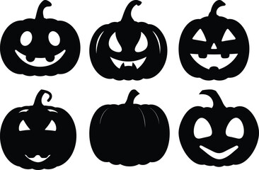 Spooky Silhouettes Six Black Halloween Pumpkins Set of Jack O Lanterns