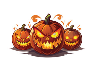 scary jack olantern pumpkins isolated on white background

