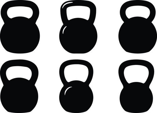 Six kettlebell silhouettes arranged in a twobythree matrix formation