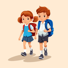 Boys and girls walking together to school
