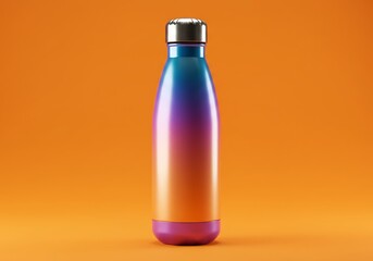The brightly colored water bottle stands out against the orange background — a stylish solution for staying hydrated every day.