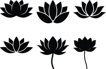 Elegant Lotus Flower Silhouette Collection Depicting Various Styles and Orientations