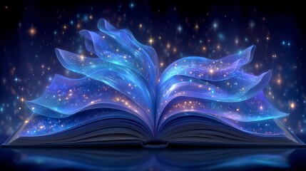 Magical Open Book  Glowing Pages  Fantasy  Stars  Night  Cosmic  Sparkles  Mystery  Knowle