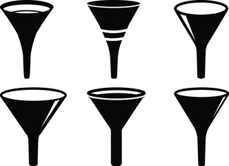 Multiple Black and White Funnel Silhouettes Representing Different Designs and Shapes