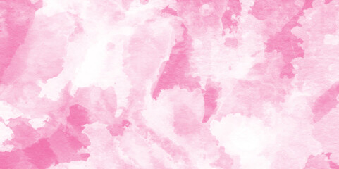Abstract grainy fantasy smooth light pink watercolor paper texture with clouds, Grunge pink background, Stain artistic hand painted texture of pink, pastel hand painted watercolor of pink texture.