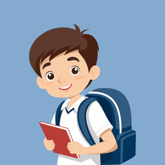 boy holding book getting ready to go to school