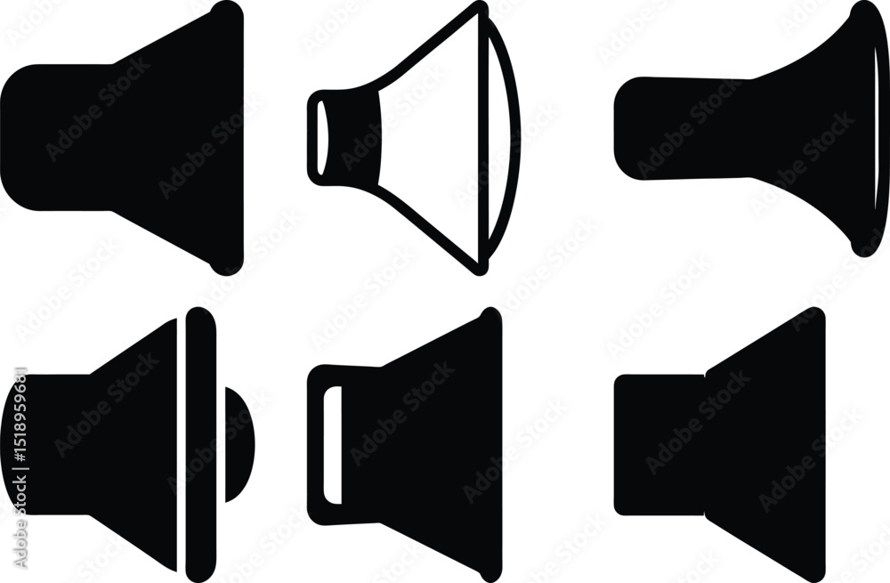 Poster set of six distinct speaker icons for sound and notification indication