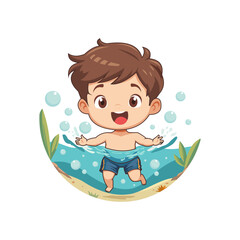 a boy is swimming in the pool