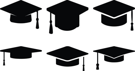 Black and white graduation caps to celebrate educational achievements and milestones